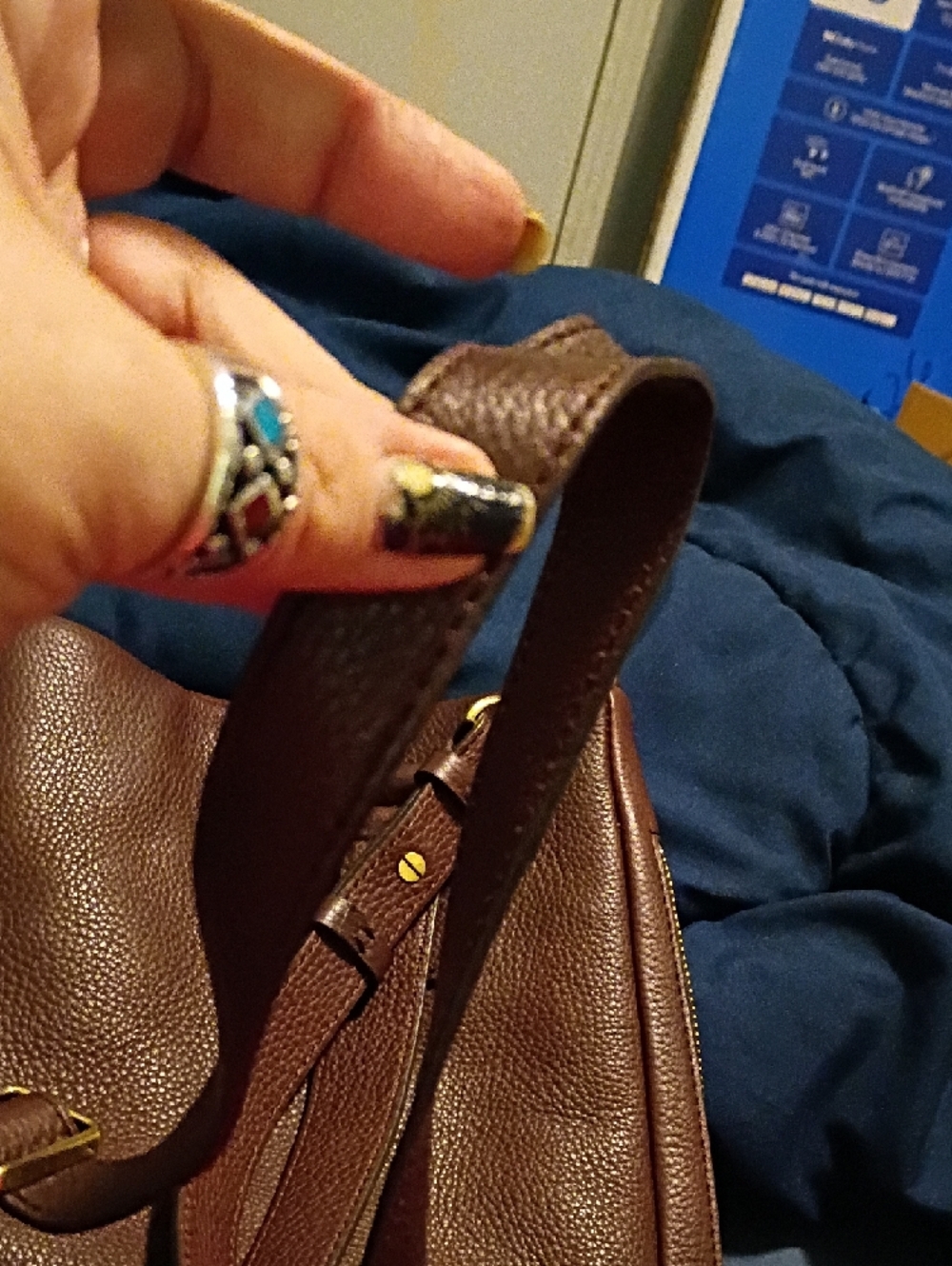 Fossil Brown Pebbled Leather Satchel with Gold Accents - Picture 6 of 10